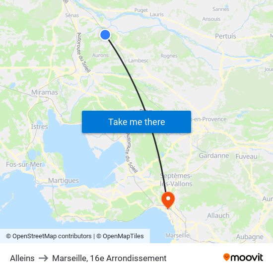 Alleins to Marseille, 16e Arrondissement map