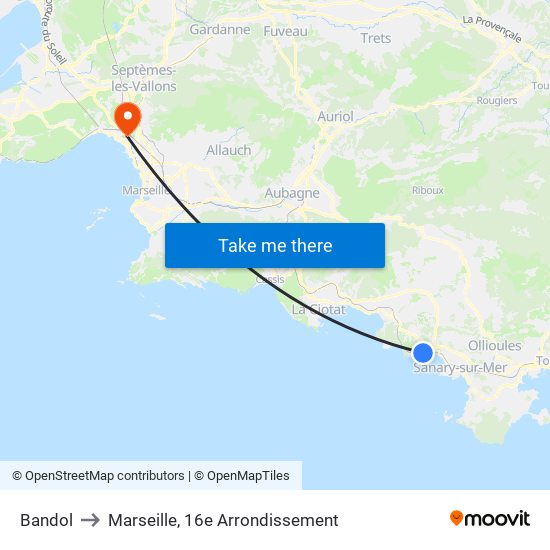 Bandol to Marseille, 16e Arrondissement map