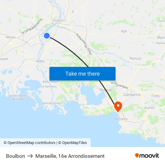 Boulbon to Marseille, 16e Arrondissement map