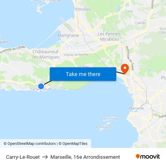 Carry-Le-Rouet to Marseille, 16e Arrondissement map