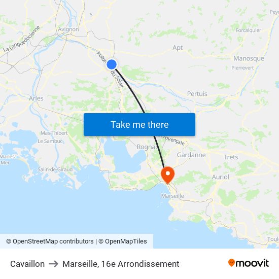 Cavaillon to Marseille, 16e Arrondissement map