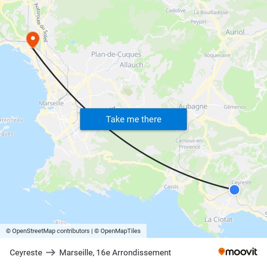 Ceyreste to Marseille, 16e Arrondissement map