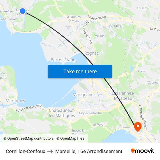 Cornillon-Confoux to Marseille, 16e Arrondissement map