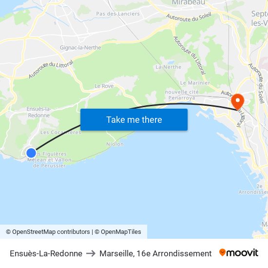 Ensuès-La-Redonne to Marseille, 16e Arrondissement map