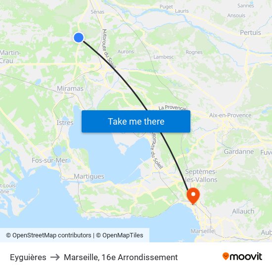 Eyguières to Marseille, 16e Arrondissement map