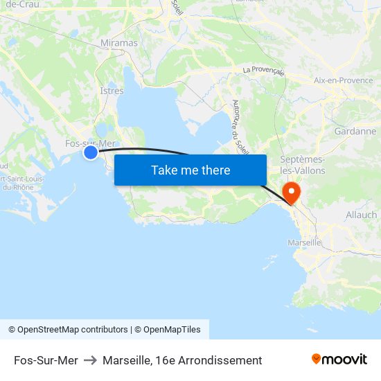 Fos-Sur-Mer to Marseille, 16e Arrondissement map