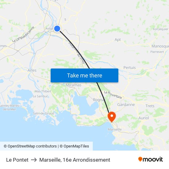 Le Pontet to Marseille, 16e Arrondissement map
