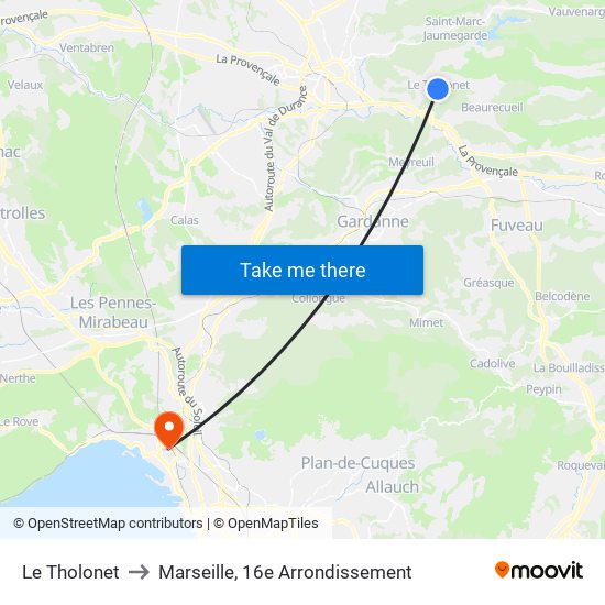 Le Tholonet to Marseille, 16e Arrondissement map