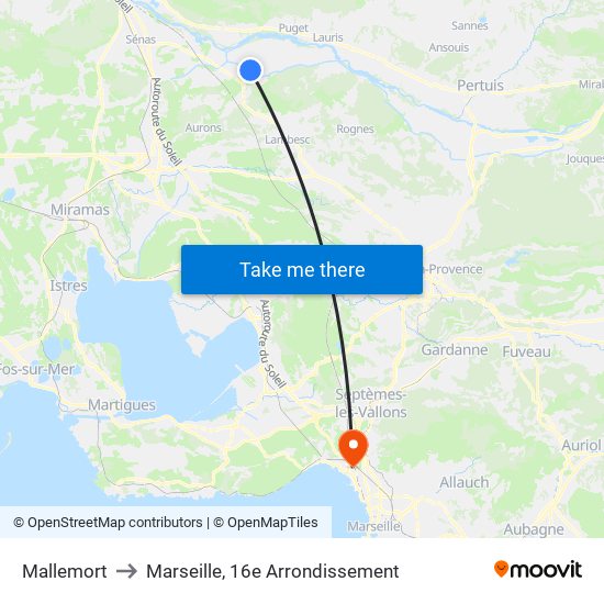 Mallemort to Marseille, 16e Arrondissement map