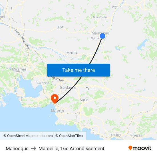 Manosque to Marseille, 16e Arrondissement map