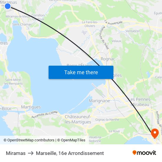 Miramas to Marseille, 16e Arrondissement map