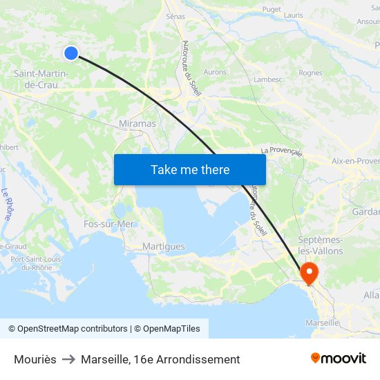 Mouriès to Marseille, 16e Arrondissement map