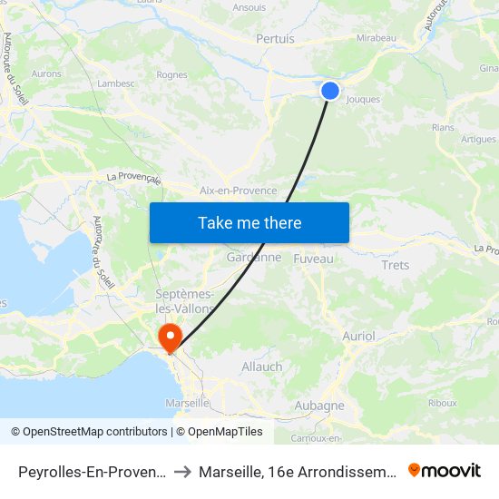 Peyrolles-En-Provence to Marseille, 16e Arrondissement map