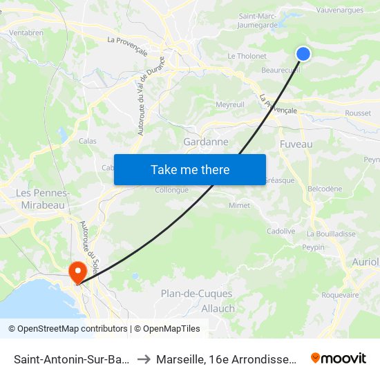 Saint-Antonin-Sur-Bayon to Marseille, 16e Arrondissement map