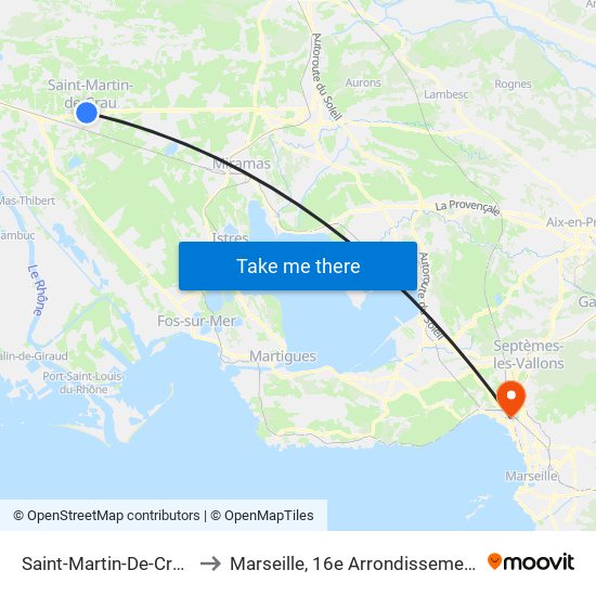 Saint-Martin-De-Crau to Marseille, 16e Arrondissement map