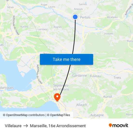 Villelaure to Marseille, 16e Arrondissement map
