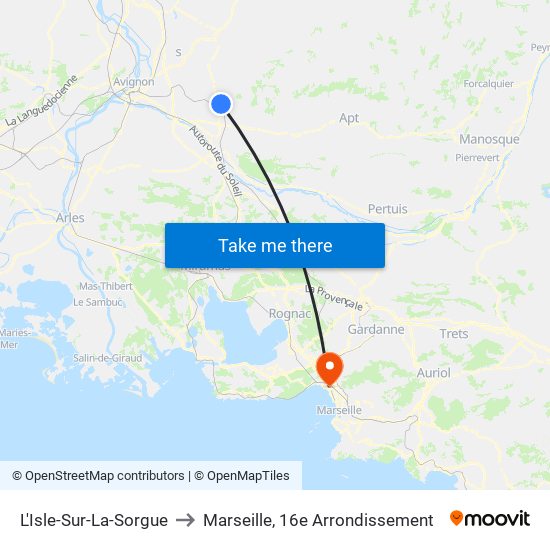 L'Isle-Sur-La-Sorgue to Marseille, 16e Arrondissement map