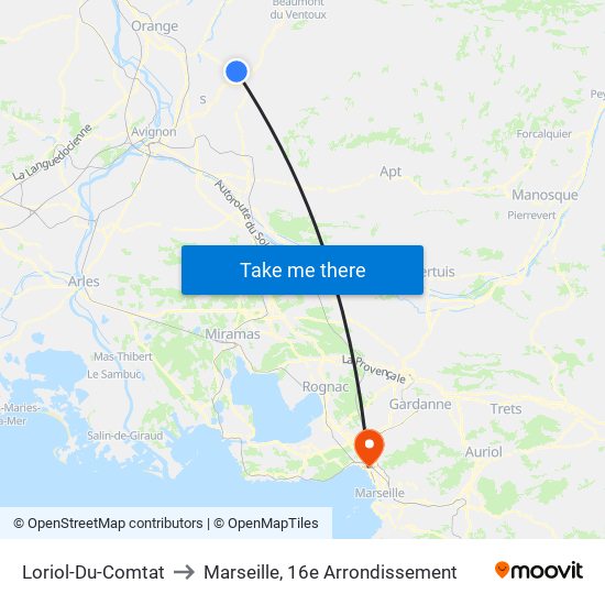 Loriol-Du-Comtat to Marseille, 16e Arrondissement map