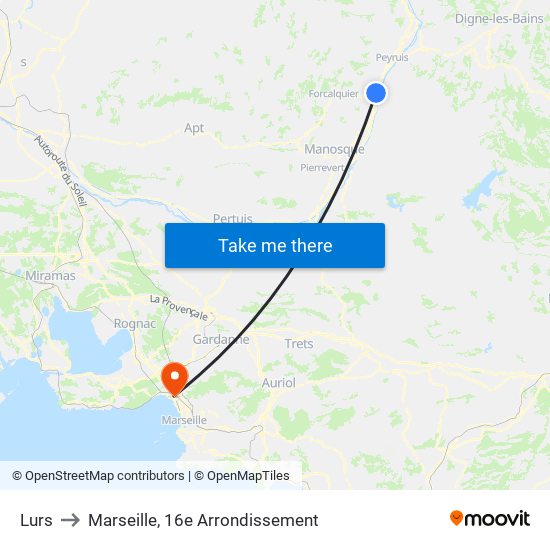 Lurs to Marseille, 16e Arrondissement map