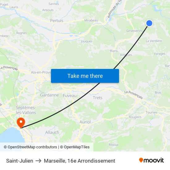 Saint-Julien to Marseille, 16e Arrondissement map