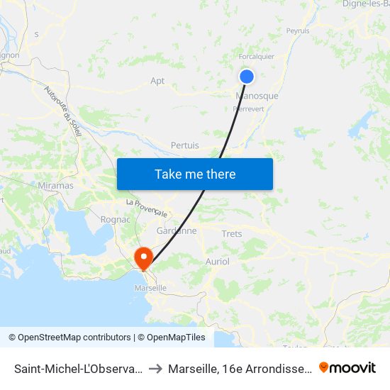Saint-Michel-L'Observatoire to Marseille, 16e Arrondissement map