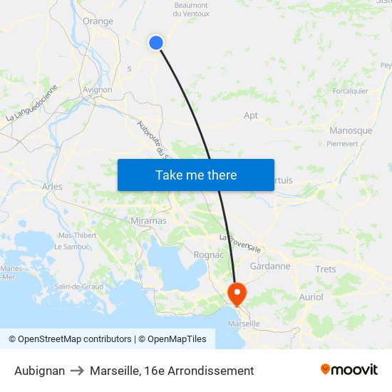 Aubignan to Marseille, 16e Arrondissement map