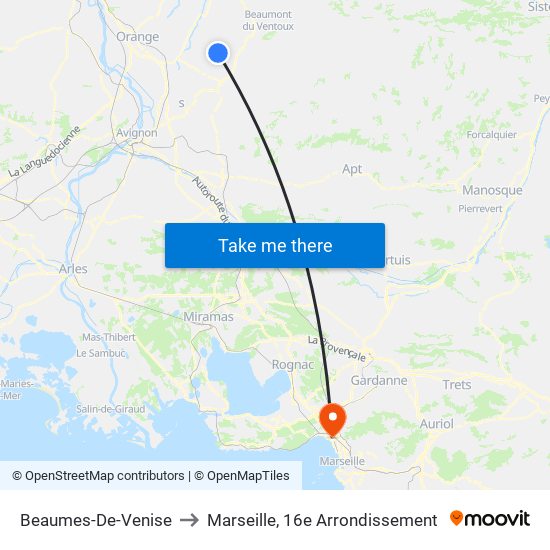 Beaumes-De-Venise to Marseille, 16e Arrondissement map