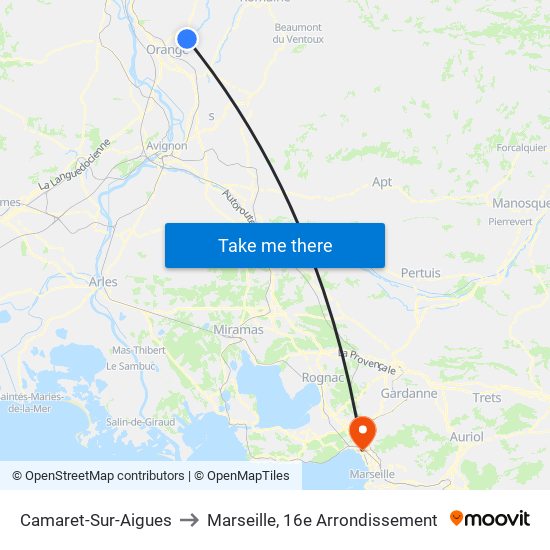 Camaret-Sur-Aigues to Marseille, 16e Arrondissement map
