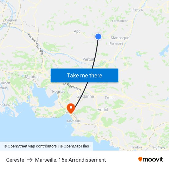 Céreste to Marseille, 16e Arrondissement map