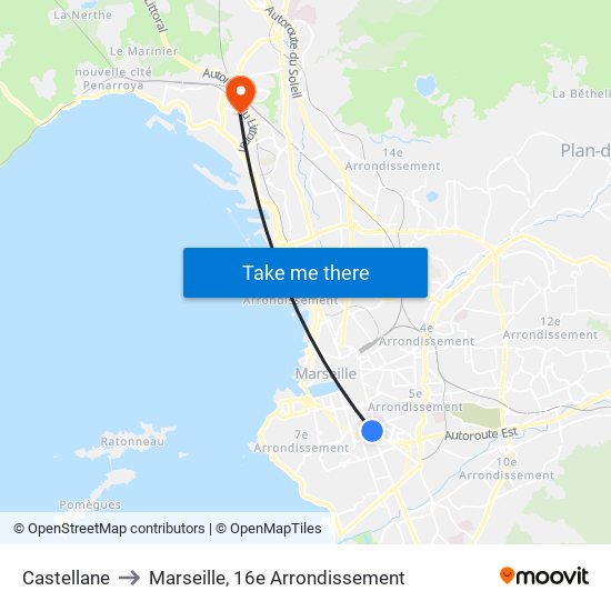 Castellane to Marseille, 16e Arrondissement map