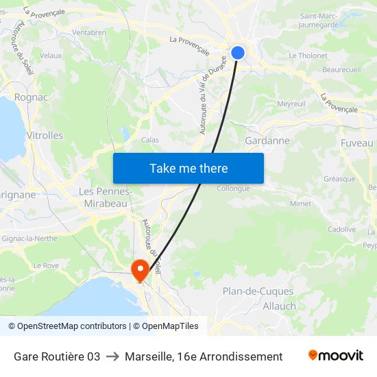 Gare Routière 03 to Marseille, 16e Arrondissement map