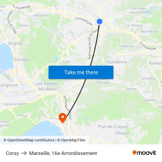 Corsy to Marseille, 16e Arrondissement map