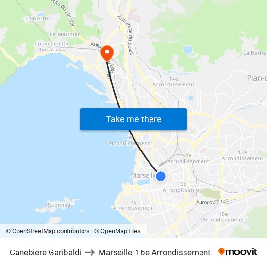 Canebière Garibaldi to Marseille, 16e Arrondissement map