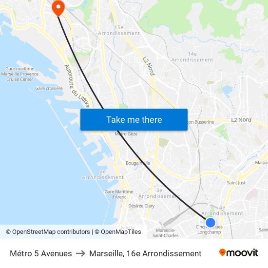 Métro 5 Avenues to Marseille, 16e Arrondissement map