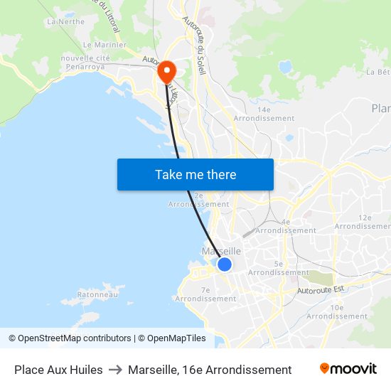 Place Aux Huiles to Marseille, 16e Arrondissement map
