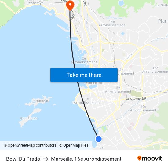 Bowl Du Prado to Marseille, 16e Arrondissement map