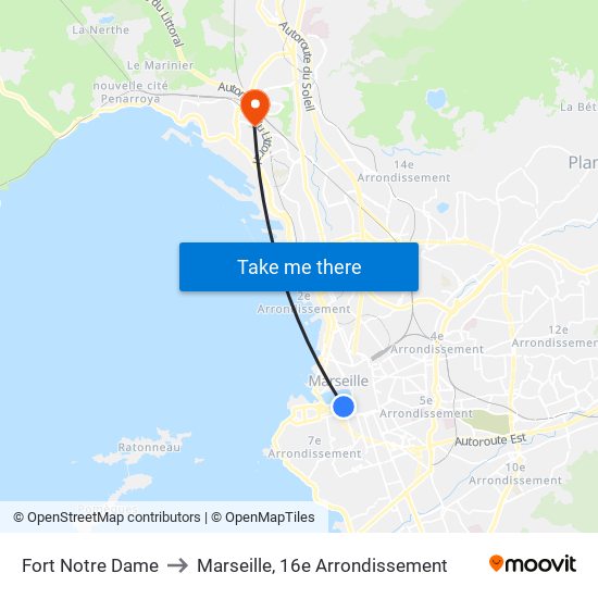 Fort Notre Dame to Marseille, 16e Arrondissement map