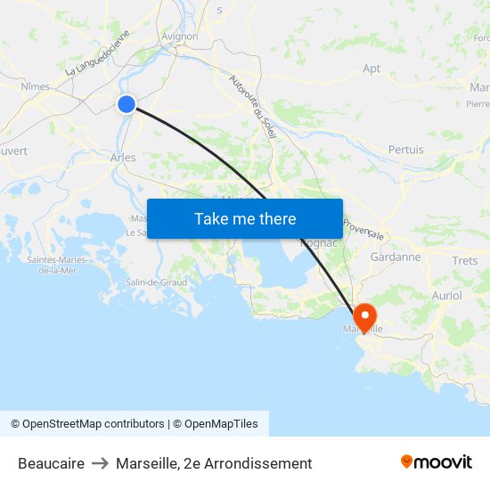 Beaucaire to Marseille, 2e Arrondissement map