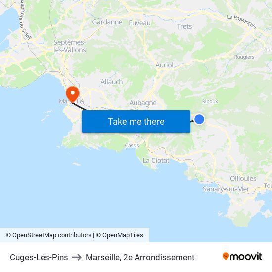 Cuges-Les-Pins to Marseille, 2e Arrondissement map