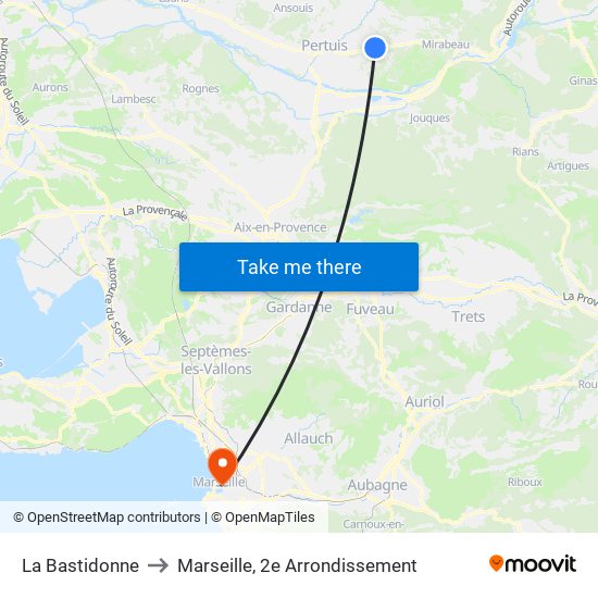 La Bastidonne to Marseille, 2e Arrondissement map