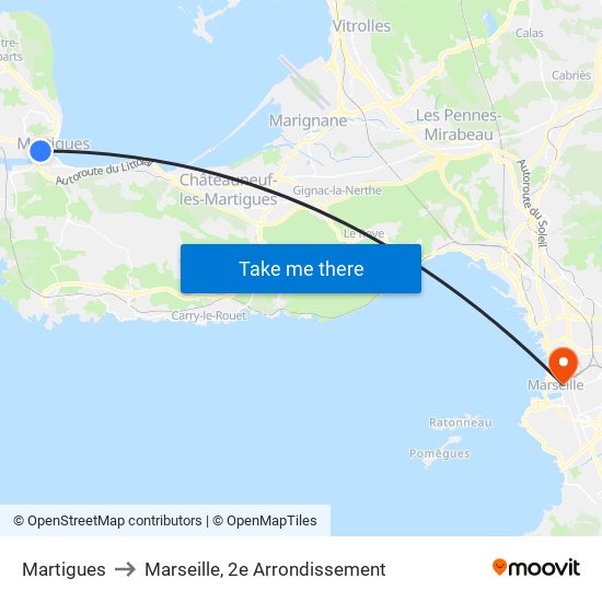Martigues to Marseille, 2e Arrondissement map
