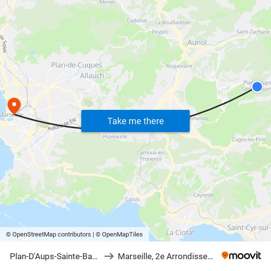 Plan-D'Aups-Sainte-Baume to Marseille, 2e Arrondissement map