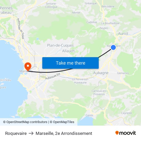 Roquevaire to Marseille, 2e Arrondissement map