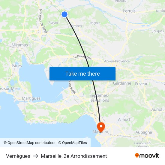 Vernègues to Marseille, 2e Arrondissement map