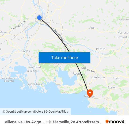 Villeneuve-Lès-Avignon to Marseille, 2e Arrondissement map