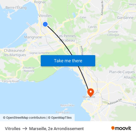 Vitrolles to Marseille, 2e Arrondissement map