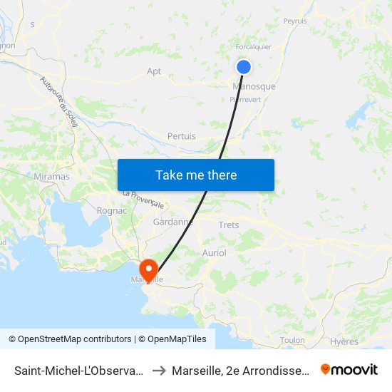 Saint-Michel-L'Observatoire to Marseille, 2e Arrondissement map