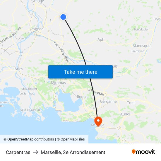 Carpentras to Marseille, 2e Arrondissement map