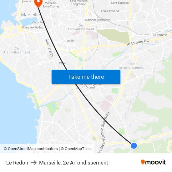 Le Redon to Marseille, 2e Arrondissement map