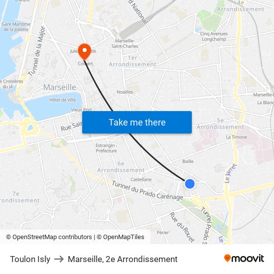 Toulon Isly to Marseille, 2e Arrondissement map